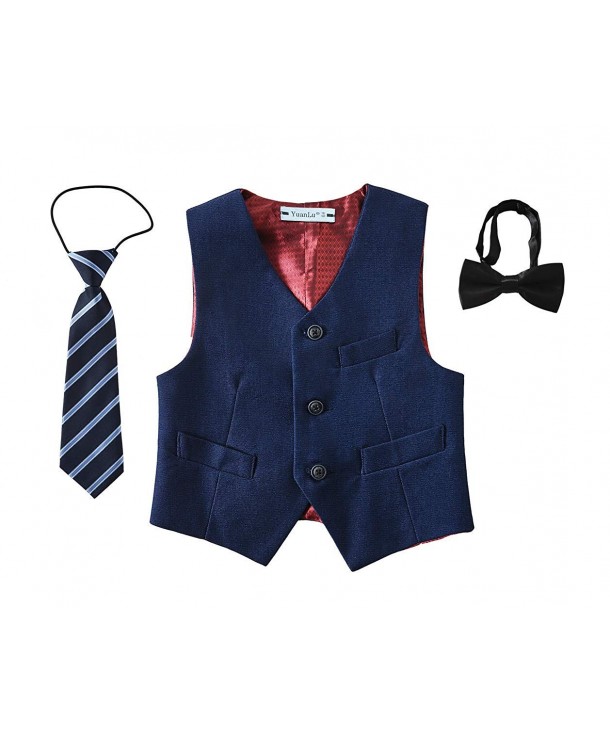 3 Piece Boys' Formal Suit Vest Set with Bowtie and Tie - Navy Blue ...