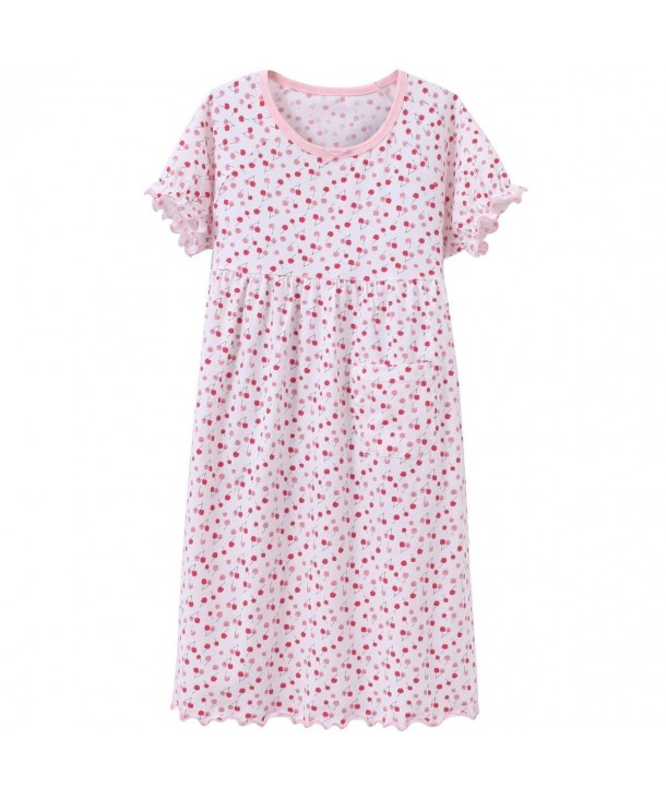 Kids Girls Cotton Lace Nightgown Bowknot Sleepwear Solid Pajama ...
